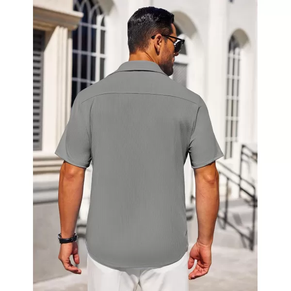 COOFANDY Mens Button Down Shirts Short Sleeve Casual Summer Beach Shirts Textured Shirt