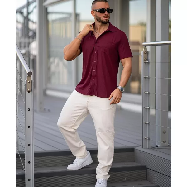COOFANDY Mens Button Down Shirts Short Sleeve Casual Summer Beach Shirts Textured Shirt