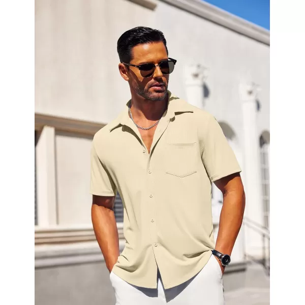 COOFANDY Mens Button Down Shirts Short Sleeve Casual Summer Beach Shirts Textured Shirt