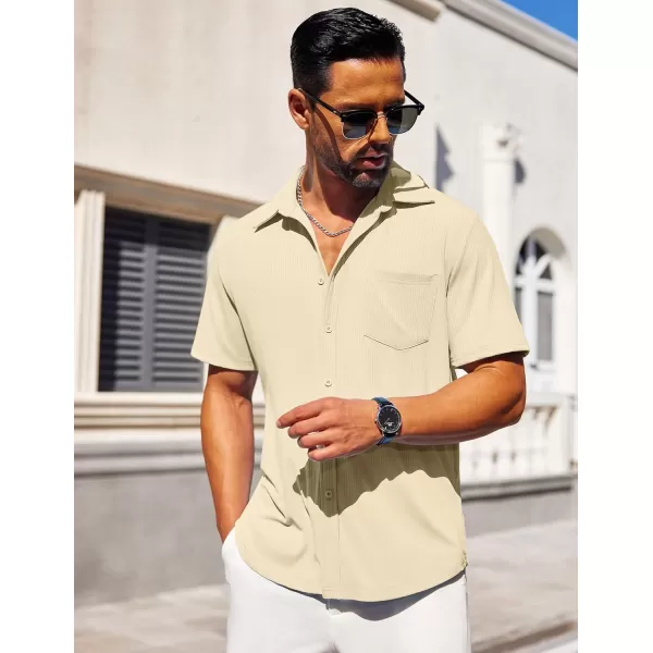 COOFANDY Mens Button Down Shirts Short Sleeve Casual Summer Beach Shirts Textured Shirt