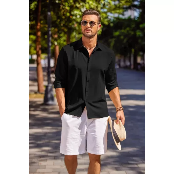 COOFANDY Men's Cuban Guayabera Shirt Long Sleeve Casual Button Down Shirts Beach Linen Shirt
