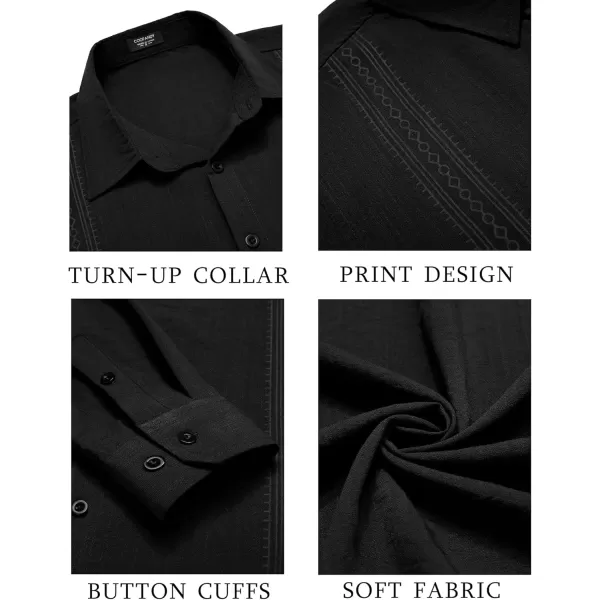 COOFANDY Men's Cuban Guayabera Shirt Long Sleeve Casual Button Down Shirts Beach Linen Shirt