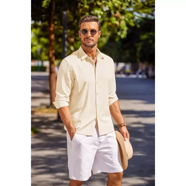 COOFANDY Men's Cuban Guayabera Shirt Long Sleeve Casual Button Down Shirts Beach Linen Shirt