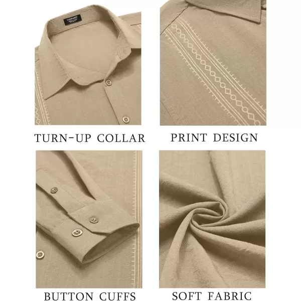 COOFANDY Men's Cuban Guayabera Shirt Long Sleeve Casual Button Down Shirts Beach Linen Shirt