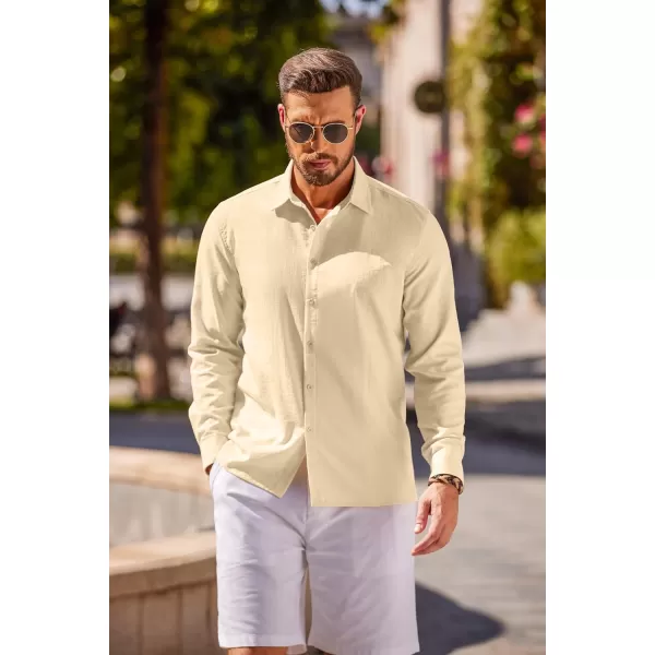 COOFANDY Men's Cuban Guayabera Shirt Long Sleeve Casual Button Down Shirts Beach Linen Shirt