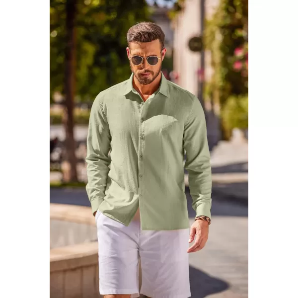 COOFANDY Men's Cuban Guayabera Shirt Long Sleeve Casual Button Down Shirts Beach Linen Shirt