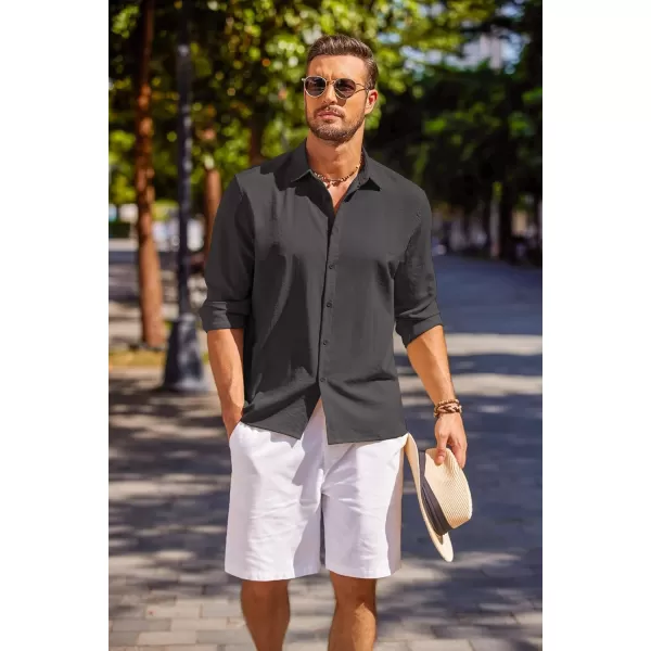 COOFANDY Men's Cuban Guayabera Shirt Long Sleeve Casual Button Down Shirts Beach Linen Shirt