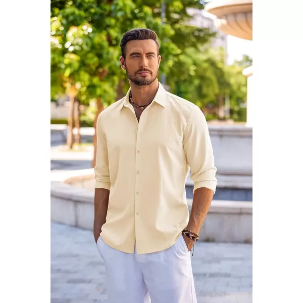 COOFANDY Men's Cuban Guayabera Shirt Long Sleeve Casual Button Down Shirts Beach Linen Shirt