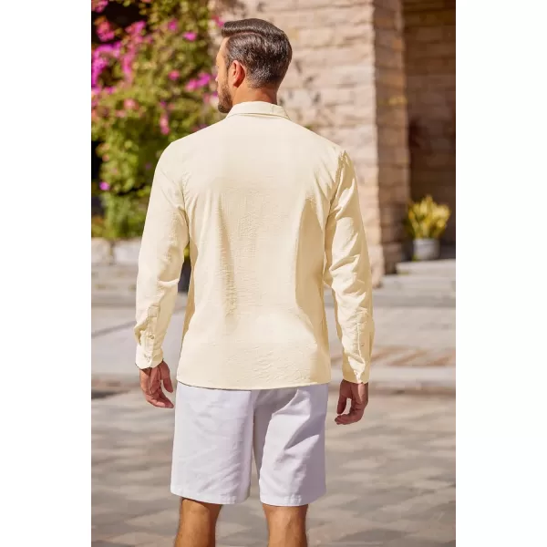 COOFANDY Men's Cuban Guayabera Shirt Long Sleeve Casual Button Down Shirts Beach Linen Shirt