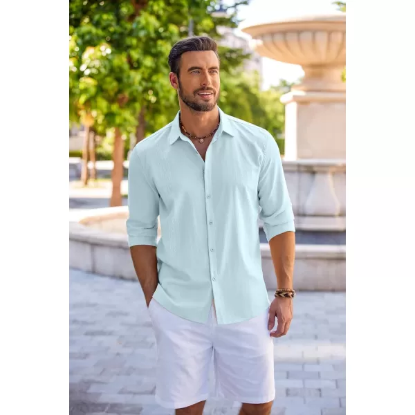 COOFANDY Men's Cuban Guayabera Shirt Long Sleeve Casual Button Down Shirts Beach Linen Shirt