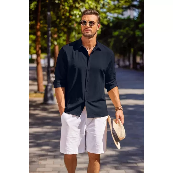 COOFANDY Men's Cuban Guayabera Shirt Long Sleeve Casual Button Down Shirts Beach Linen Shirt
