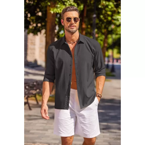 COOFANDY Men's Cuban Guayabera Shirt Long Sleeve Casual Button Down Shirts Beach Linen Shirt