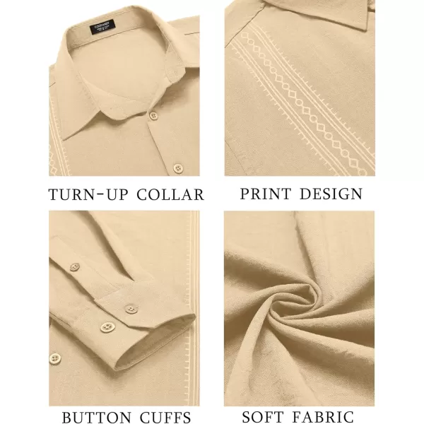 COOFANDY Men's Cuban Guayabera Shirt Long Sleeve Casual Button Down Shirts Beach Linen Shirt