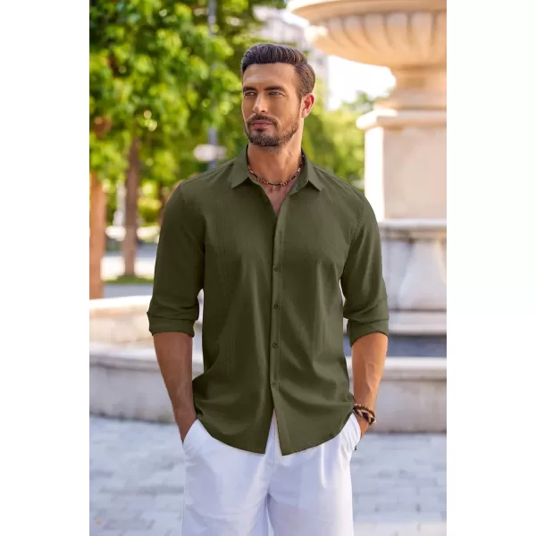 COOFANDY Men's Cuban Guayabera Shirt Long Sleeve Casual Button Down Shirts Beach Linen Shirt
