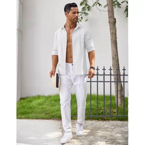 COOFANDY Men's Cuban Guayabera Shirt Long Sleeve Casual Button Down Shirts Beach Linen Shirt