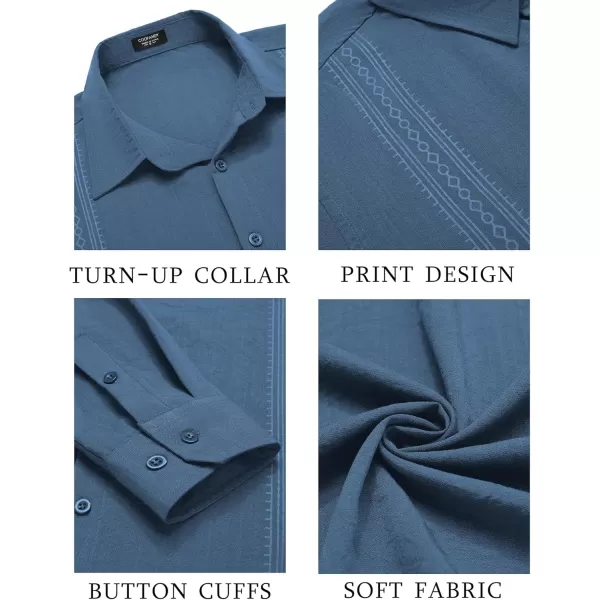 COOFANDY Men's Cuban Guayabera Shirt Long Sleeve Casual Button Down Shirts Beach Linen Shirt