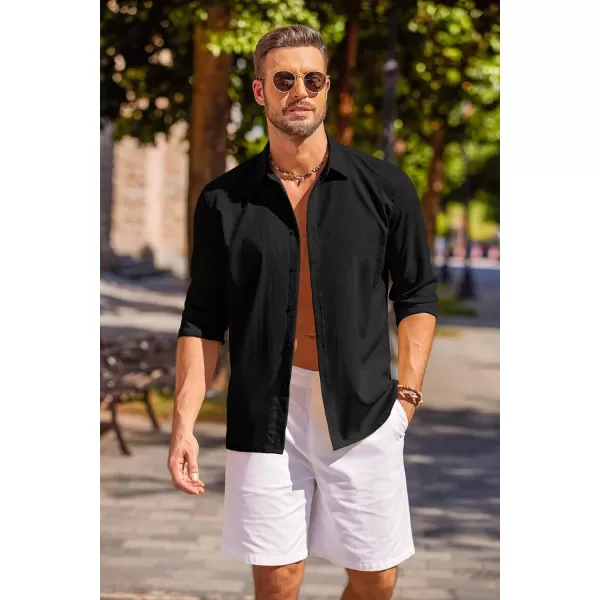 COOFANDY Men's Cuban Guayabera Shirt Long Sleeve Casual Button Down Shirts Beach Linen Shirt
