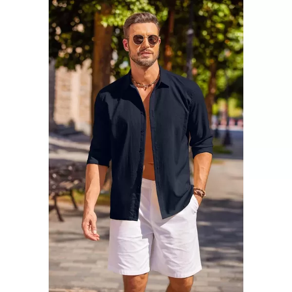 COOFANDY Men's Cuban Guayabera Shirt Long Sleeve Casual Button Down Shirts Beach Linen Shirt