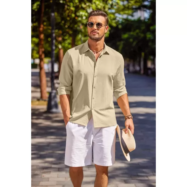 COOFANDY Men's Cuban Guayabera Shirt Long Sleeve Casual Button Down Shirts Beach Linen Shirt