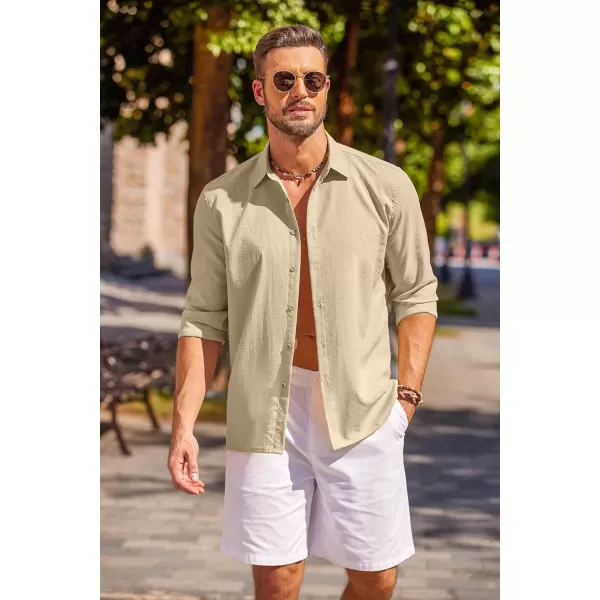 COOFANDY Men's Cuban Guayabera Shirt Long Sleeve Casual Button Down Shirts Beach Linen Shirt