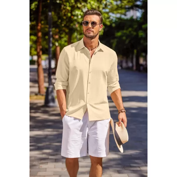 COOFANDY Men's Cuban Guayabera Shirt Long Sleeve Casual Button Down Shirts Beach Linen Shirt