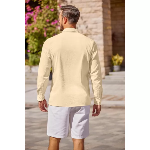 COOFANDY Men's Cuban Guayabera Shirt Long Sleeve Casual Button Down Shirts Beach Linen Shirt