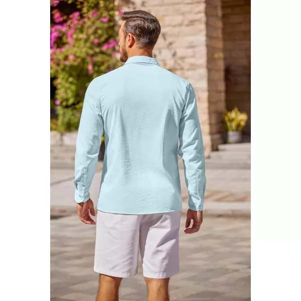 COOFANDY Men's Cuban Guayabera Shirt Long Sleeve Casual Button Down Shirts Beach Linen Shirt