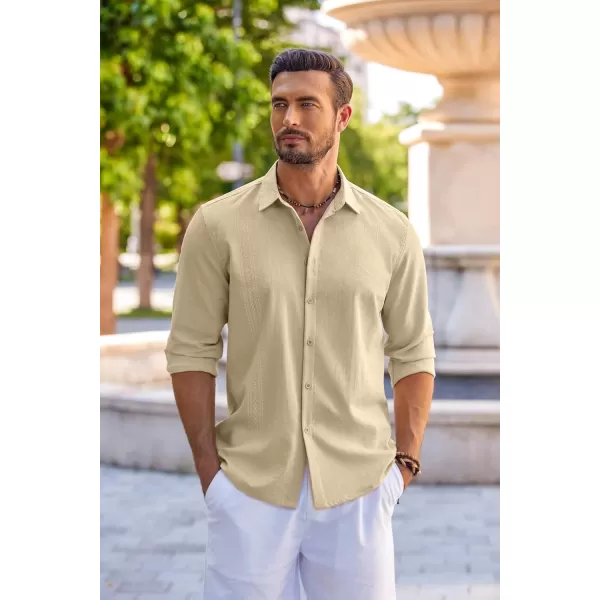 COOFANDY Men's Cuban Guayabera Shirt Long Sleeve Casual Button Down Shirts Beach Linen Shirt