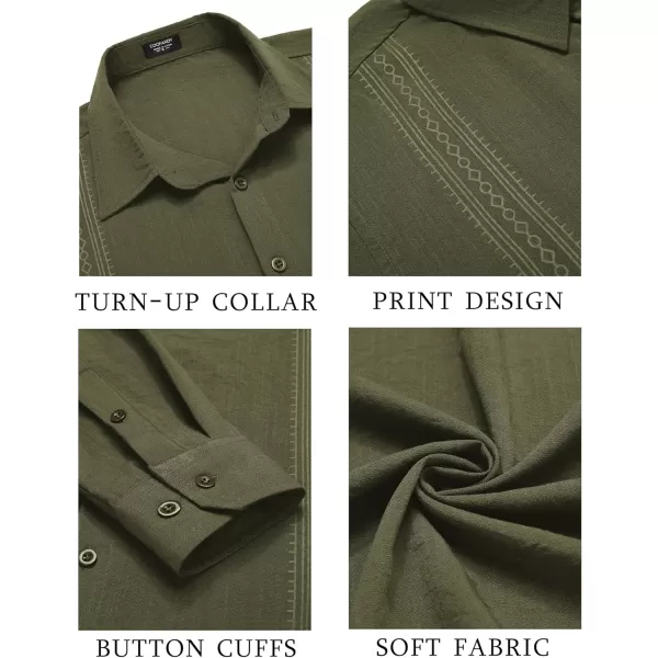 COOFANDY Men's Cuban Guayabera Shirt Long Sleeve Casual Button Down Shirts Beach Linen Shirt