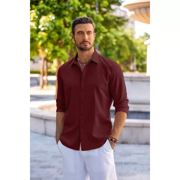 COOFANDY Men's Cuban Guayabera Shirt Long Sleeve Casual Button Down Shirts Beach Linen Shirt