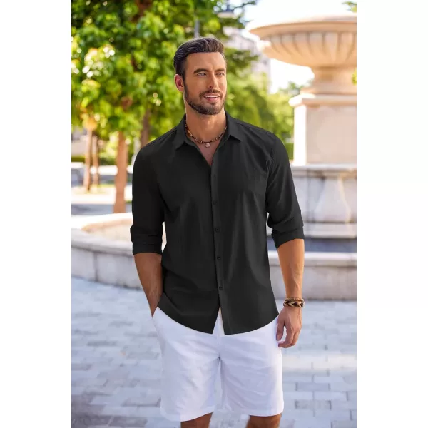 COOFANDY Men's Cuban Guayabera Shirt Long Sleeve Casual Button Down Shirts Beach Linen Shirt