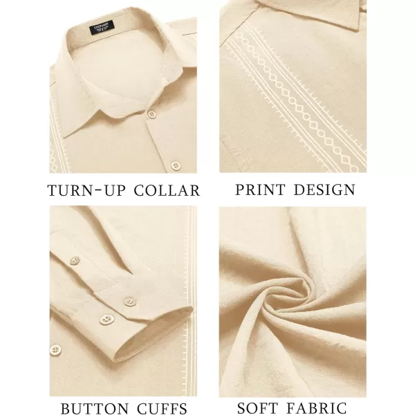 COOFANDY Men's Cuban Guayabera Shirt Long Sleeve Casual Button Down Shirts Beach Linen Shirt