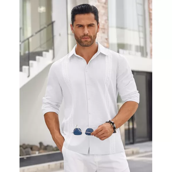 COOFANDY Men's Cuban Guayabera Shirt Long Sleeve Casual Button Down Shirts Beach Linen Shirt