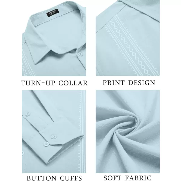 COOFANDY Men's Cuban Guayabera Shirt Long Sleeve Casual Button Down Shirts Beach Linen Shirt