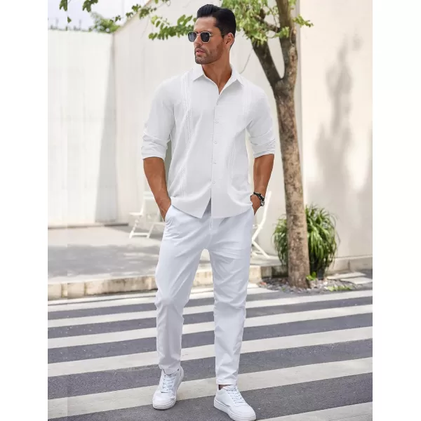 COOFANDY Men's Cuban Guayabera Shirt Long Sleeve Casual Button Down Shirts Beach Linen Shirt