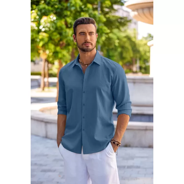 COOFANDY Men's Cuban Guayabera Shirt Long Sleeve Casual Button Down Shirts Beach Linen Shirt