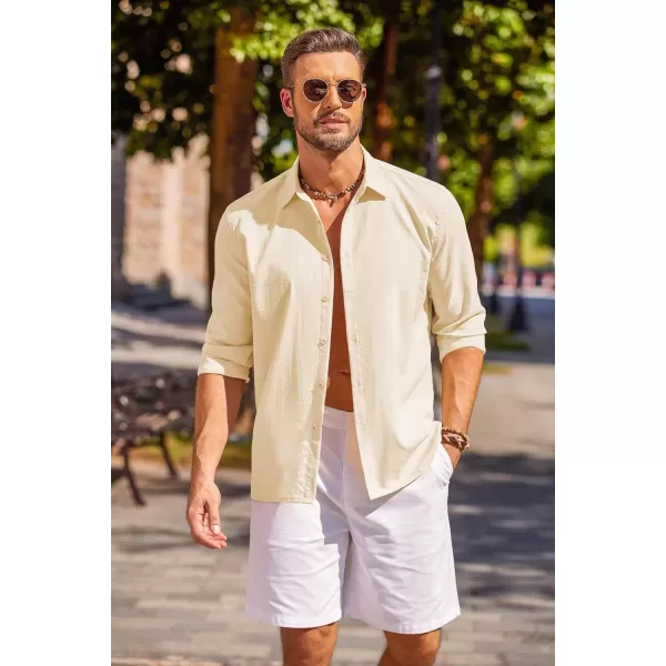 COOFANDY Men's Cuban Guayabera Shirt Long Sleeve Casual Button Down Shirts Beach Linen Shirt