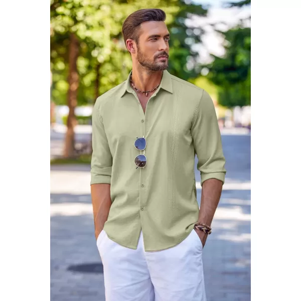 COOFANDY Men's Cuban Guayabera Shirt Long Sleeve Casual Button Down Shirts Beach Linen Shirt