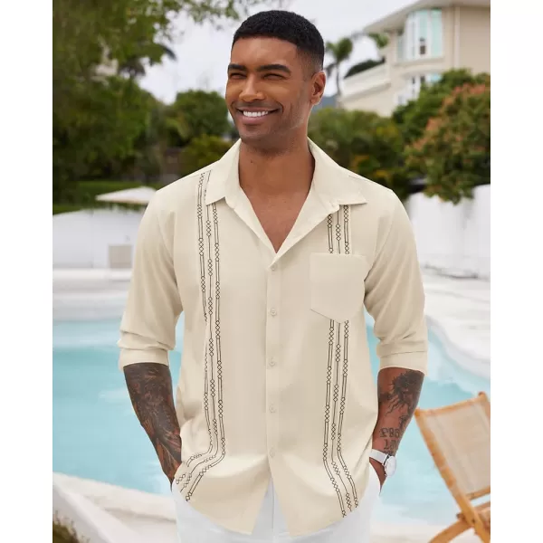 COOFANDY Men's Cuban Guayabera Shirts Casual Button Down Long Sleeve Summer Beach Shirt