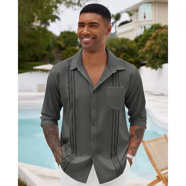 COOFANDY Men's Cuban Guayabera Shirts Casual Button Down Long Sleeve Summer Beach Shirt