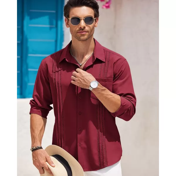 COOFANDY Men's Cuban Guayabera Shirts Casual Button Down Long Sleeve Summer Beach Shirt