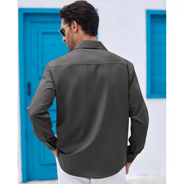 COOFANDY Men's Cuban Guayabera Shirts Casual Button Down Long Sleeve Summer Beach Shirt