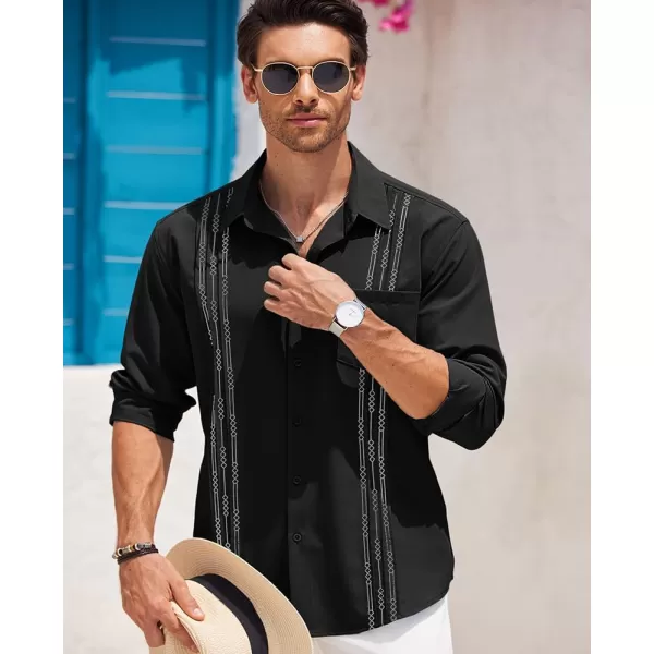 COOFANDY Men's Cuban Guayabera Shirts Casual Button Down Long Sleeve Summer Beach Shirt