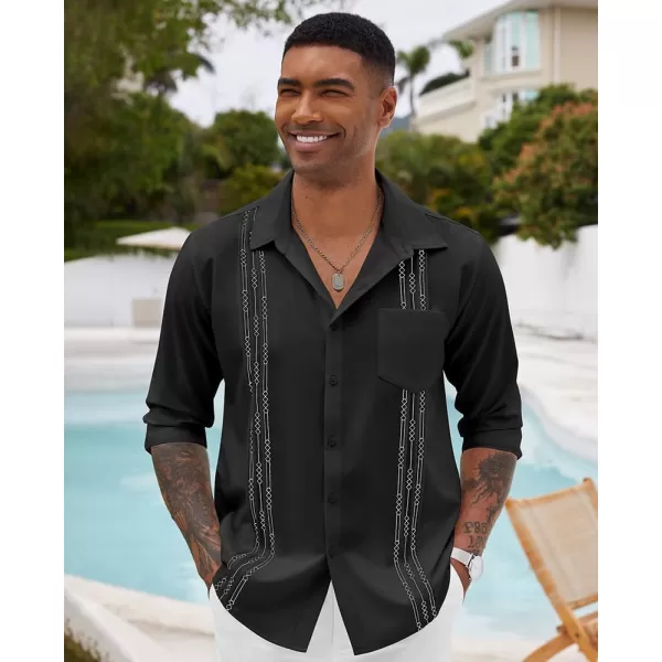 COOFANDY Men's Cuban Guayabera Shirts Casual Button Down Long Sleeve Summer Beach Shirt