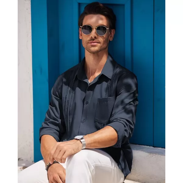 COOFANDY Men's Cuban Guayabera Shirts Casual Button Down Long Sleeve Summer Beach Shirt