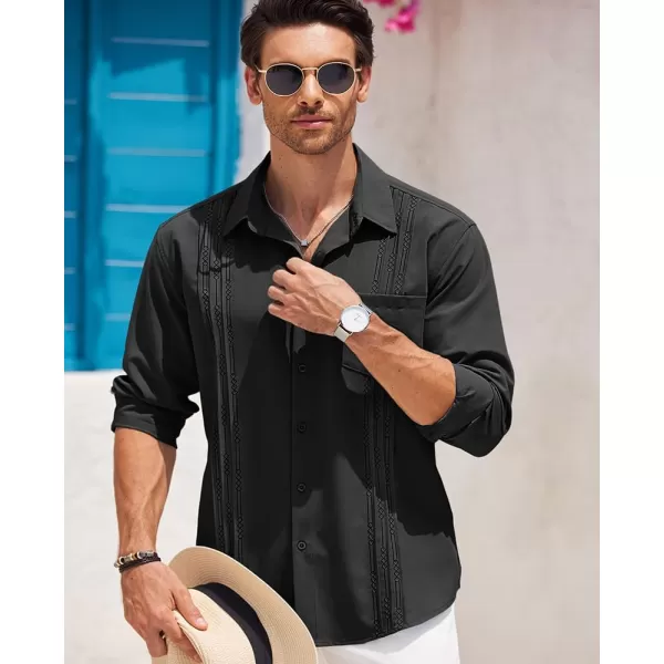 COOFANDY Men's Cuban Guayabera Shirts Casual Button Down Long Sleeve Summer Beach Shirt