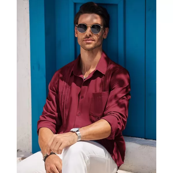 COOFANDY Men's Cuban Guayabera Shirts Casual Button Down Long Sleeve Summer Beach Shirt