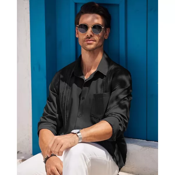 COOFANDY Men's Cuban Guayabera Shirts Casual Button Down Long Sleeve Summer Beach Shirt