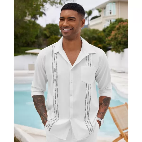 COOFANDY Men's Cuban Guayabera Shirts Casual Button Down Long Sleeve Summer Beach Shirt