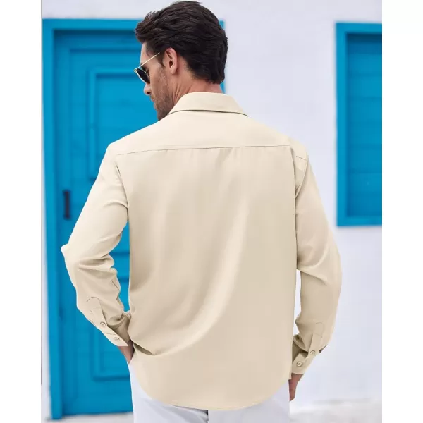 COOFANDY Men's Cuban Guayabera Shirts Casual Button Down Long Sleeve Summer Beach Shirt